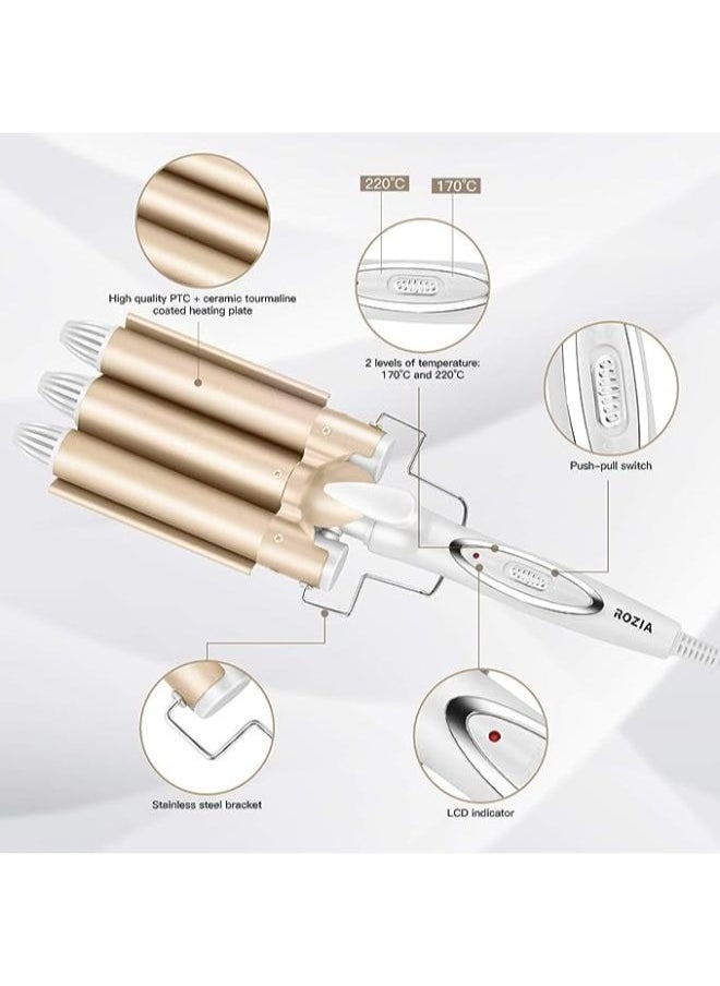 Rozia Professional Triple Barrel Curling Iron Ceramic Hair Waver Pearl Waving Styling Tools Crimping Tool For Deep Waves  - Image 2