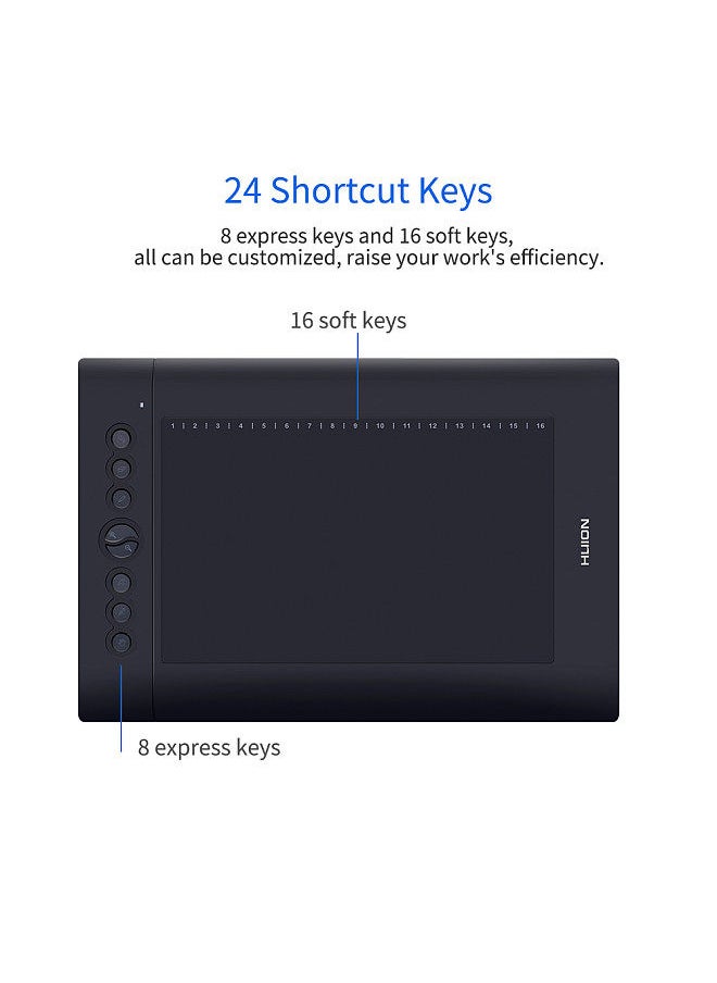 H610 Pro V2 10x6.25 Inch Professional Graphics Drawing Tablet Signature Pad Board with 8 Express Keys 16 Soft Keys 8192 Levels Battery-Free Stylus