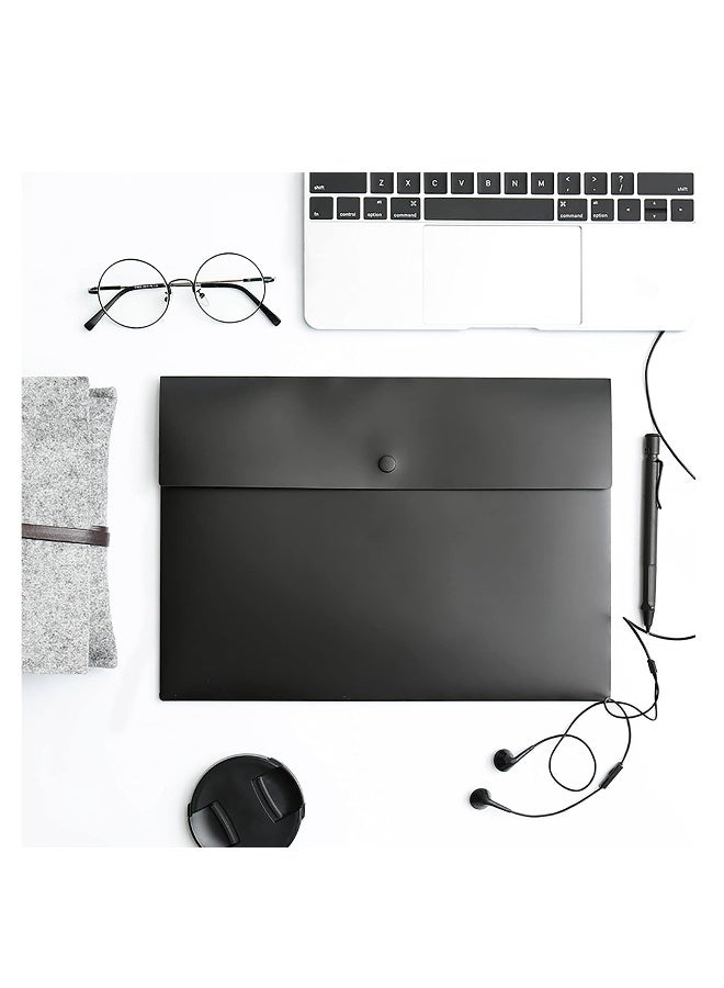 Generic A4 Envelopes Folders, 5 Pieces A4 Plastic Envelopes for Paperwork, Document Folders with Snap Button Closure, Plastic File Folders for School Office Home, A4 Letter Size (Black)  - Image 2