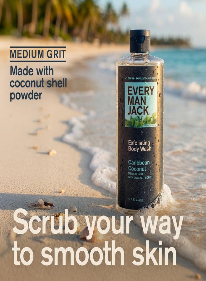 Every Man Jack Exfoliating Men's Body Wash for All Skin Types - Caribbean Coconut - Made with Natural Exfoliants - 14 fl oz (2 Pack - Image 2