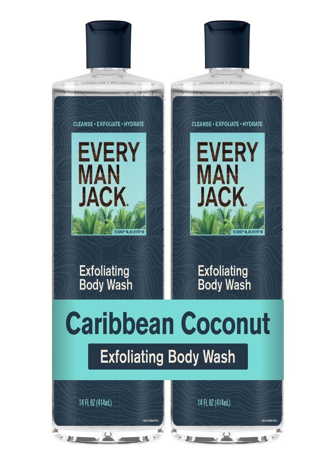 Every Man Jack Exfoliating Men's Body Wash for All Skin Types - Caribbean Coconut - Made with Natural Exfoliants - 14 fl oz (2 Pack - Image 1