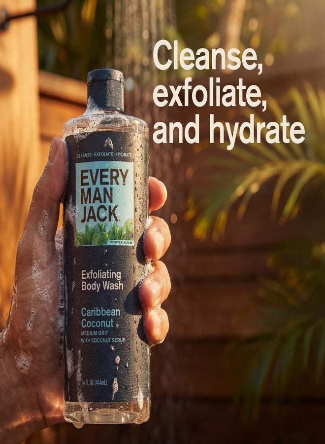Every Man Jack Exfoliating Men's Body Wash for All Skin Types - Caribbean Coconut - Made with Natural Exfoliants - 14 fl oz (2 Pack - Image 4