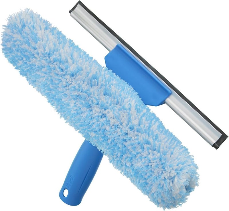 Unger Professional Window Cleaning Tool: 2-in-1 Microfiber Scrubber and Squeegee, 10" - Image 1