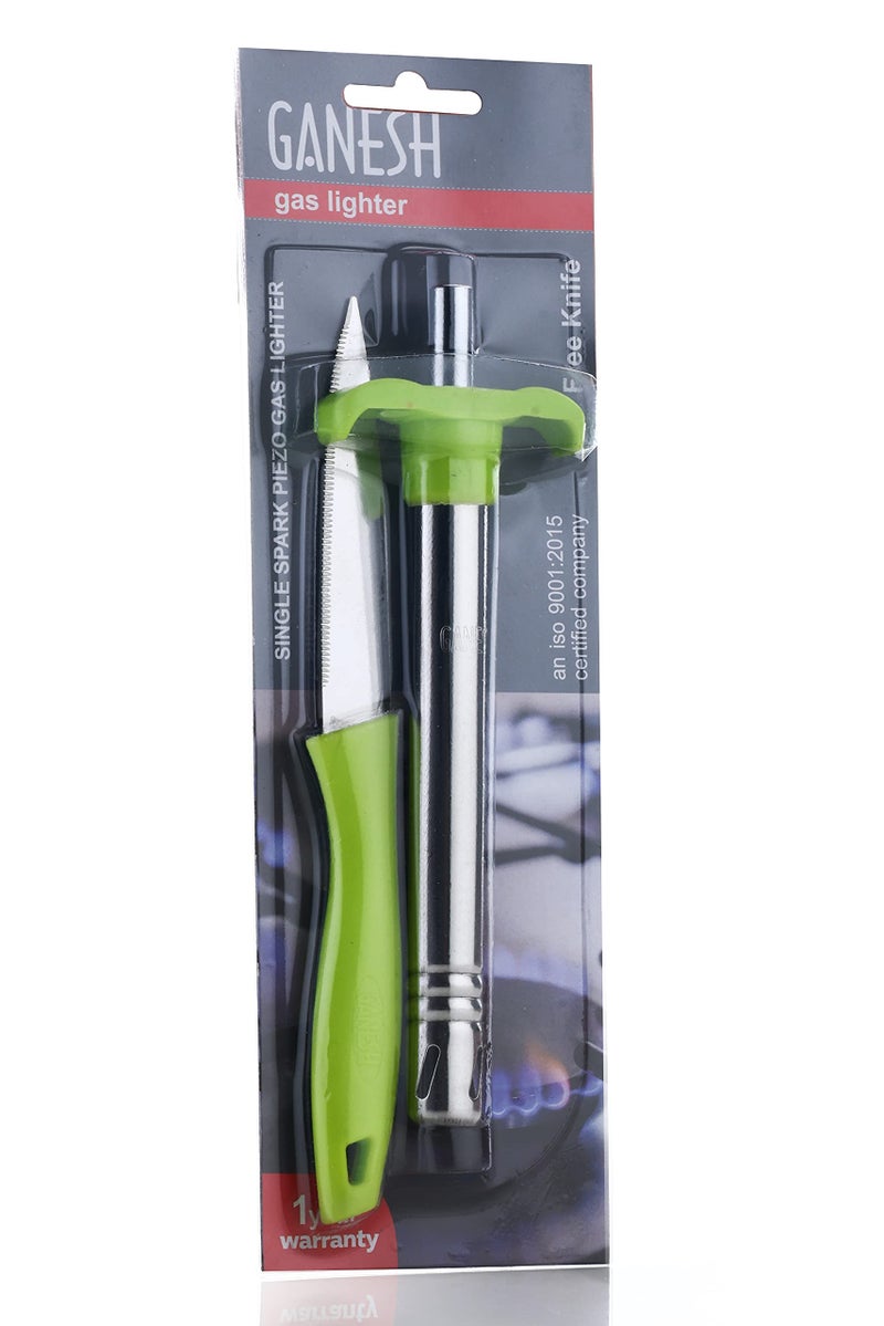 Ganesh Gas Lighter with Free Knife for Kitchen Use Restaurants Metal Gas Stove Lighter Regular Size Easy Grip, Silver - Image 2