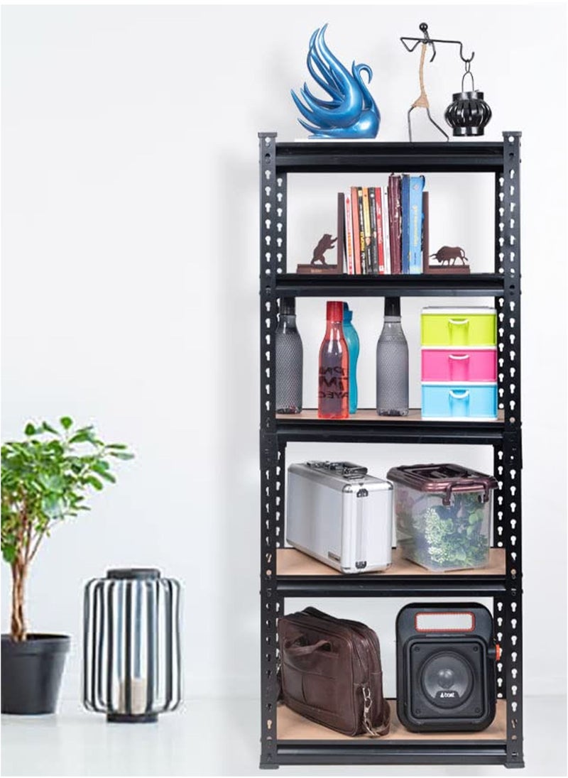 Toshionics 5-Tier Storage Rack with Rubber Hammer Included – Adjustable, Heavy-Duty Shelving Unit, Space-Saving Shelf Organizer, Utility Display Rack Shelves for Garage, Home, Kitchen, Dishes, Pantries, Office, Toilet, Bathroom, Basement, Garages and Industrial Warehouse, Load-Bearing Capacity 375kg, Black  - Image 4