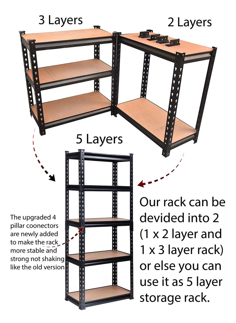 Toshionics 5-Tier Storage Rack with Rubber Hammer Included – Adjustable, Heavy-Duty Shelving Unit, Space-Saving Shelf Organizer, Utility Display Rack Shelves for Garage, Home, Kitchen, Dishes, Pantries, Office, Toilet, Bathroom, Basement, Garages and Industrial Warehouse, Load-Bearing Capacity 375kg, Black  - Image 5