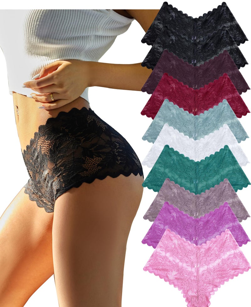 Knowyou Cheeky Underwear for Women Sexy V-Waist Bikini Panties Ladies Lace High Waist Short Underwear 5/10 Pack - Image 1