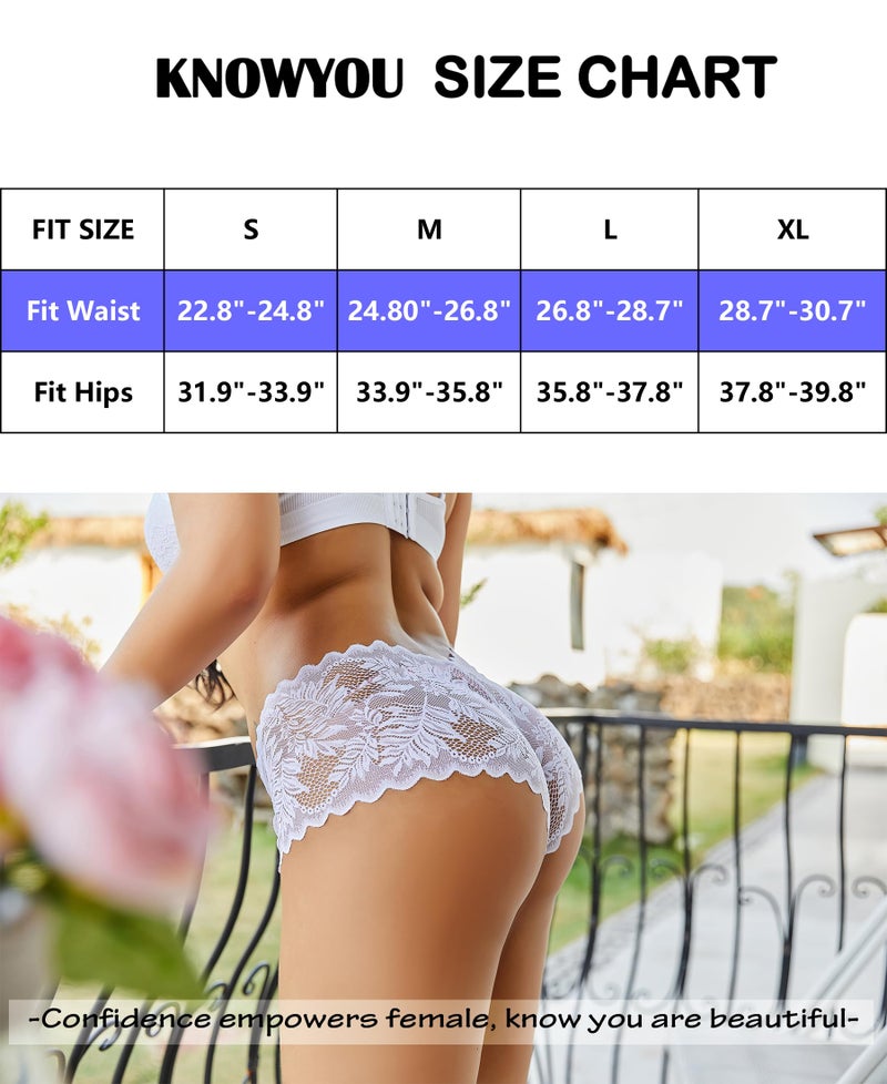 Knowyou Cheeky Underwear for Women Sexy V-Waist Bikini Panties Ladies Lace High Waist Short Underwear 5/10 Pack - Image 2