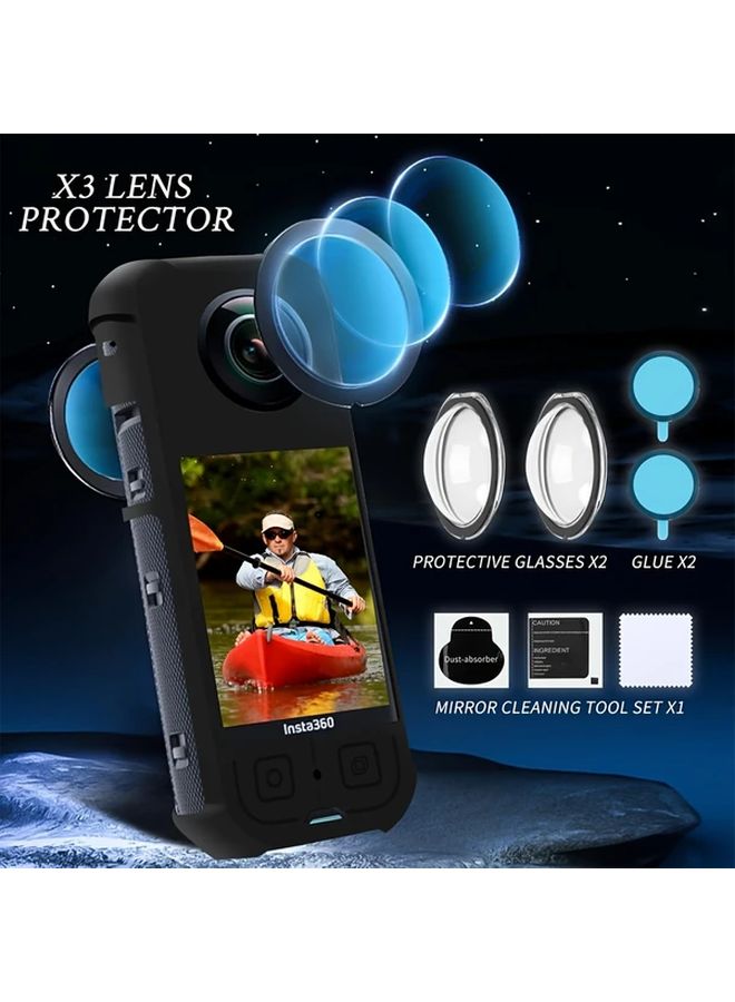 Insta360 X3 واقي عدسة الكاميرا حافظة سيليكون إطار حقيبة تخزين مجموعة حماية للجسم أسود - Image 2