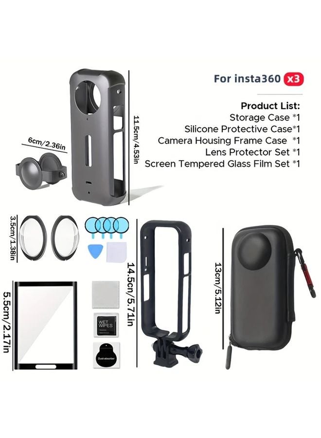 Insta360 X3 واقي عدسة الكاميرا حافظة سيليكون إطار حقيبة تخزين مجموعة حماية للجسم أسود - Image 3