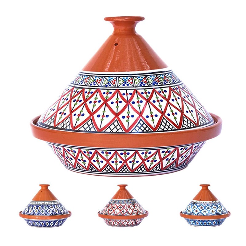 Kamsah Kamsah Tagine Pot for Cooking and Flavor Enrichment  Large Clay Pot 12 55 QT  NonStick Handmade Cookware  Moroccan Ceramic Pots for Cooking with Lid  Serving Bowl  Bohemian Supreme Red 