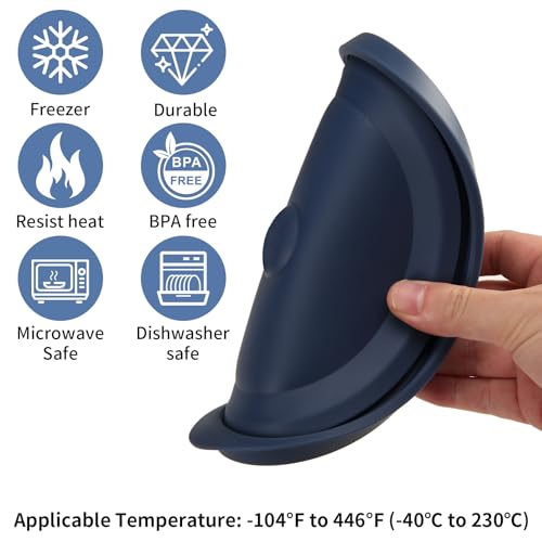 EuChoiz Replacement Lids for Pyrex 7200-PC 2 Cup, Silicone Round Storage Cover Lid for Anchor Hocking Glass Bowl 2 Pack with Date Mark Dark Blue - Image 3
