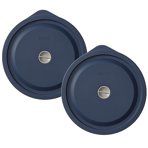 EuChoiz Replacement Lids for Pyrex 7200-PC 2 Cup, Silicone Round Storage Cover Lid for Anchor Hocking Glass Bowl 2 Pack with Date Mark Dark Blue - Image 1