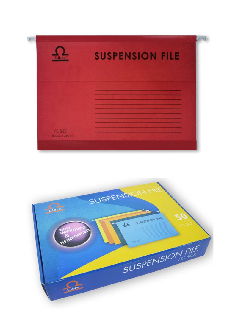 Libra Foolscap Suspension File 230gsm Red, 50pcs - Image 1