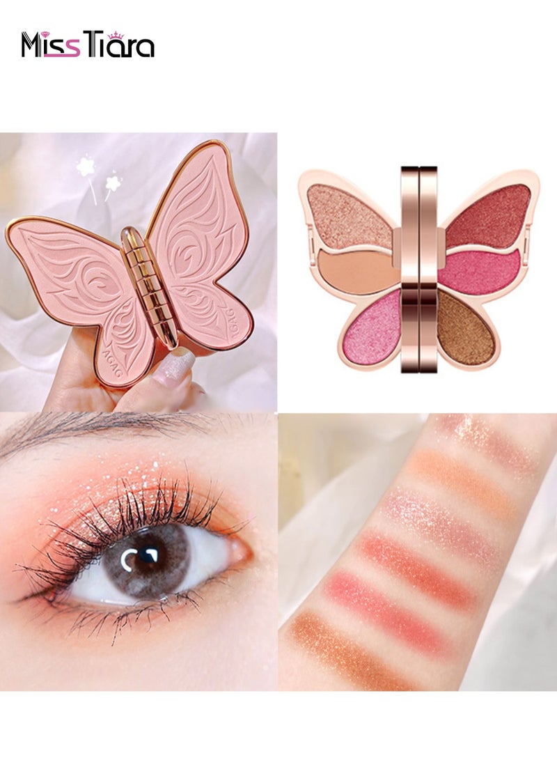 MissTiara 6 color Butterfly Shape Eyeshadow Pearlescent Sequins Glitter Matte Natural Color Beginner Makeup EyeShadow Pallet for Girls - Image 1