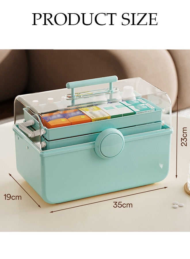 DUNISO Medicine Box Plastic Medicine Storage Box Family Emergency Kit Medical Kit 3 Layers Home First Aid Box Child Proof Medicine Box Organizer Pill Case with Compartments and Handle - Image 4