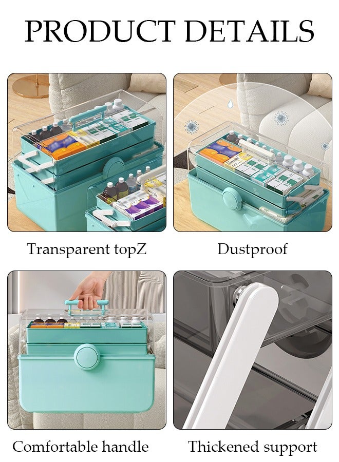 DUNISO Medicine Box Plastic Medicine Storage Box Family Emergency Kit Medical Kit 3 Layers Home First Aid Box Child Proof Medicine Box Organizer Pill Case with Compartments and Handle - Image 3