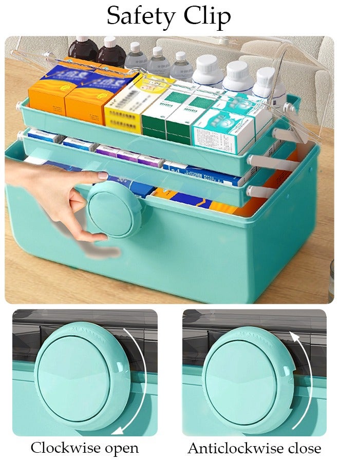 DUNISO Medicine Box Plastic Medicine Storage Box Family Emergency Kit Medical Kit 3 Layers Home First Aid Box Child Proof Medicine Box Organizer Pill Case with Compartments and Handle - Image 5