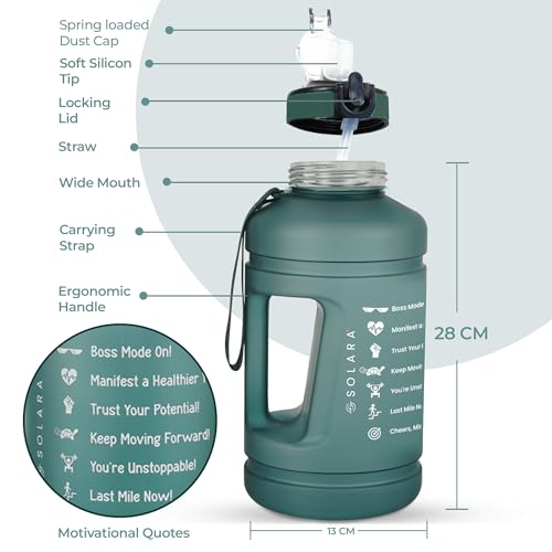 SOLARA Sipper Water Bottle for Adults 2.2 Litre with Motivational Time Marker, Leakproof Durable BPA Free Non-Toxic Tritan Water bottle for Gym, Home, Travel, Sports, Gifts and Office, Hunter Green - Image 2