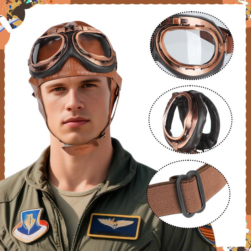 Acekar Aviator Hat,4Pcs Aviator Costume Accessories With Goggles White Scarf Brooch,Pilot Cap for Adults Halloween Party - Image 5