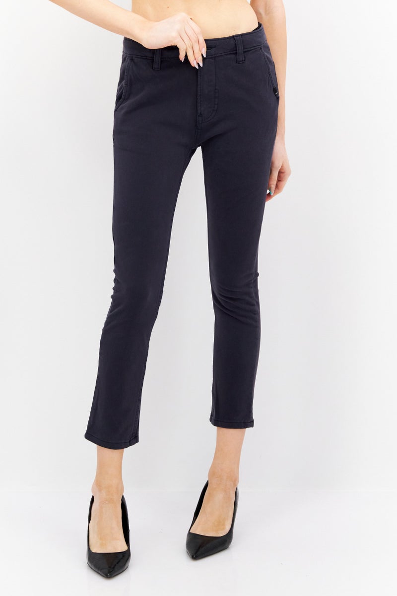 QUIKSILVER Women Slim Fit Solid Straight Leg Pants, Navy - Image 1