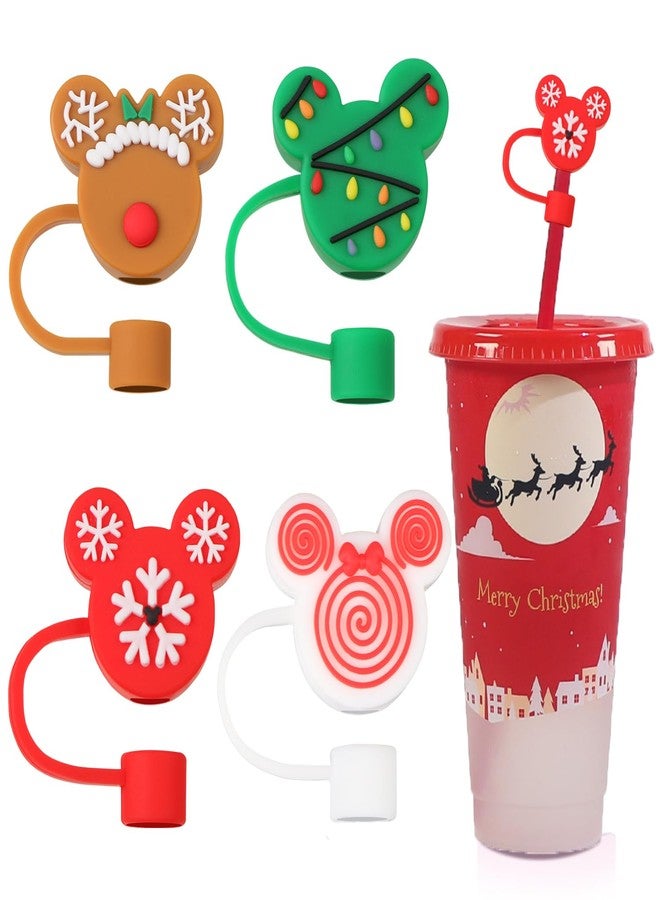 DREMISI 4 Pcs Mouse Head Silicone Straw Tips Cover, Cute Christmas Topper Reusable Drinking Caps Lids, Dust-proof Plugs Protectors for 6-8 mm Straws - Image 1