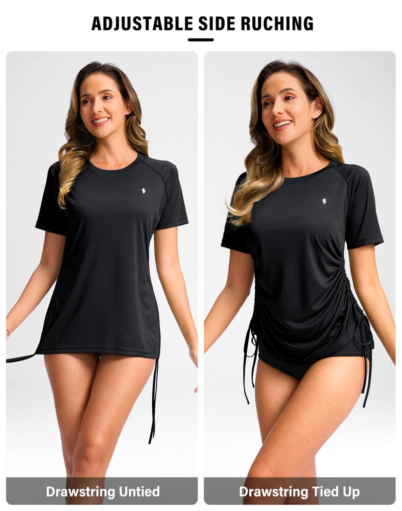 Soothfeel Women's Swim Shirt UPF 50+ Short Sleeve Rash Guard SPF UV Sun Protection Swimming Swimsuit Bathing Suit Top Only Black L - Image 5