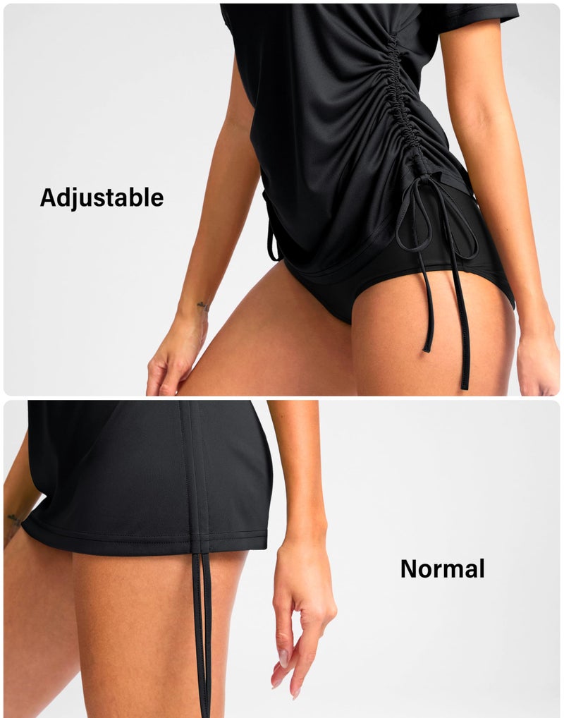Soothfeel Women's Swim Shirt UPF 50+ Short Sleeve Rash Guard SPF UV Sun Protection Swimming Swimsuit Bathing Suit Top Only Black L - Image 4