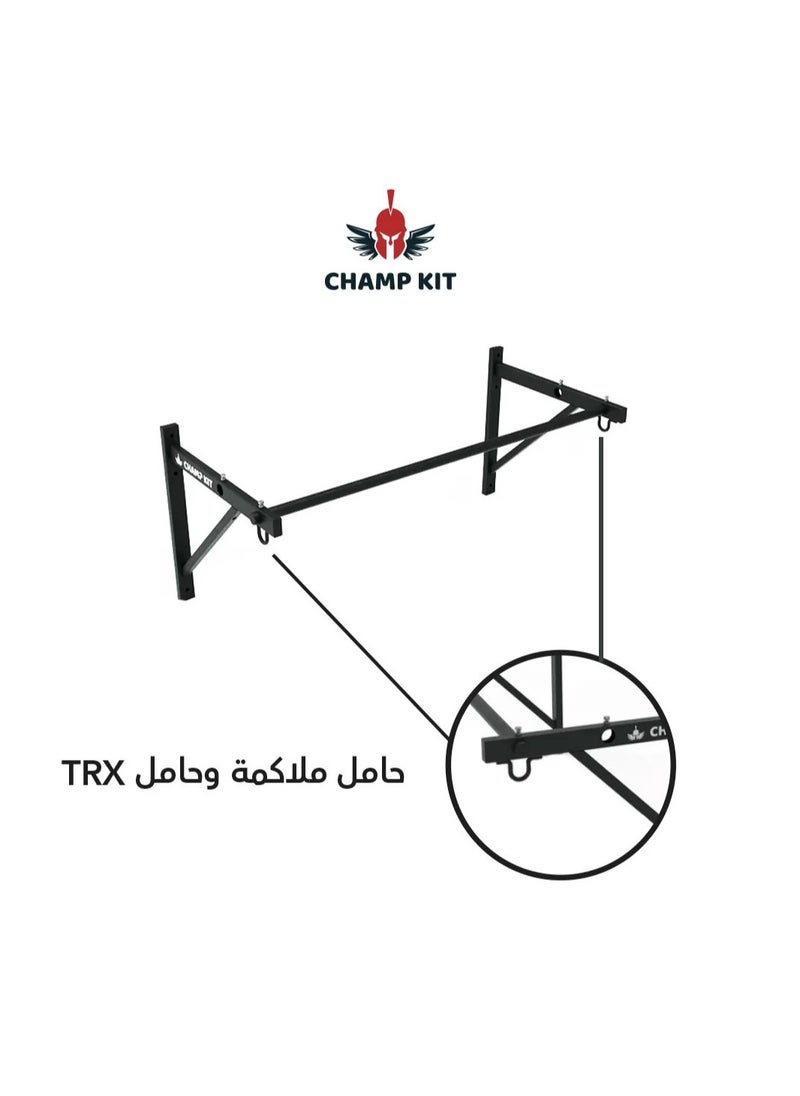 CHAMP KIT - Adjustable Depth Wall Mounted Pull Up Bar , Thicken Steel with 2 Hook to hang up Boxing Bag, TRX training , for Home Gym Upper Body Workout , Max Load up to 150kg - Image 1