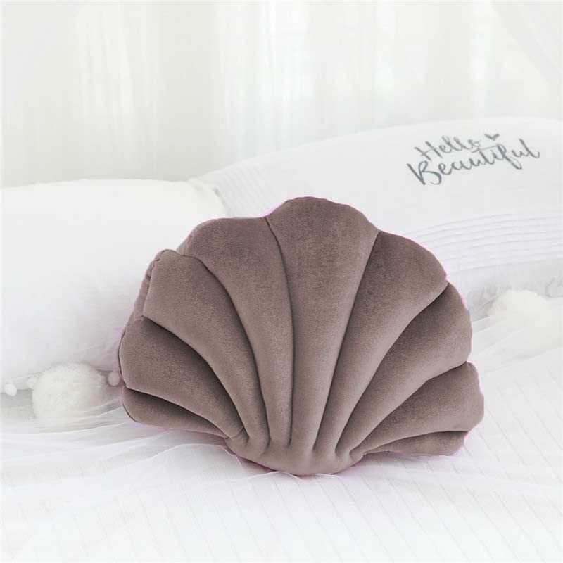 Peach Cuddle Seashell Decorative Cushion (Pack of 1, Size: 16x16 Inch, Stone Grey, Velvet) Seashell Cushion for Home Decor, Bedroom, Living Room, Nursery, Luxury Cushion - Image 3