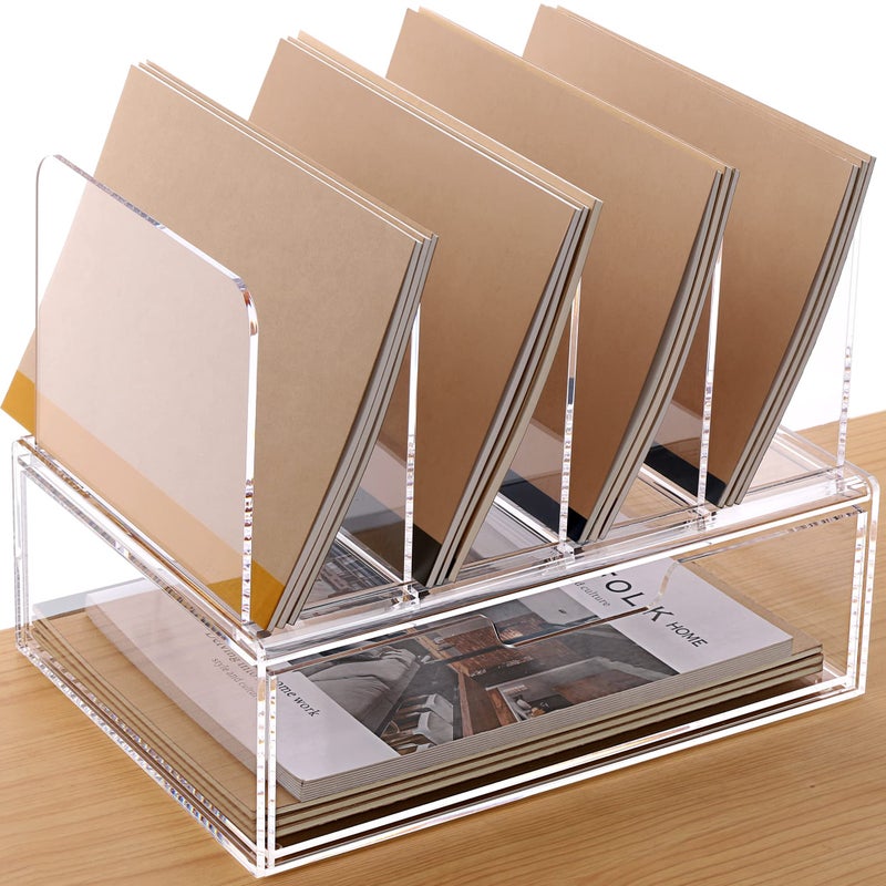 HeZone Desk Organizers and Accessories Acrylic Desk Organizer with Drawer Office Supplies Organization Storage Clear Acrylic File Organizer for Desk 1 Pack