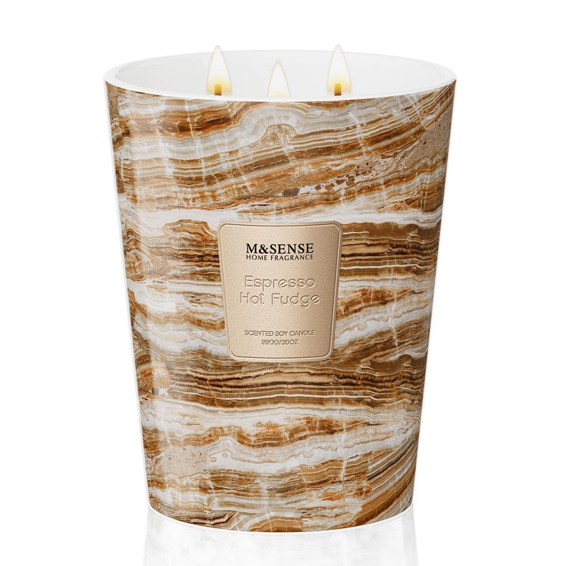 M&Sense Espresshotfudge Scented Candles For Home  3-Wick Highly Scented Jar Candles  Extra Large Candle 35 Oz 150 Hours Long Lasting Burning  Relaxing Aromatherapy Candle For Stress Relief  Meditation - Image 1