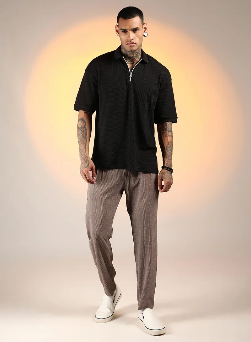 CAHOOT  Men's Onyx Black Micro-Waffle Polo T-Shirt for Men | Best Price UAE