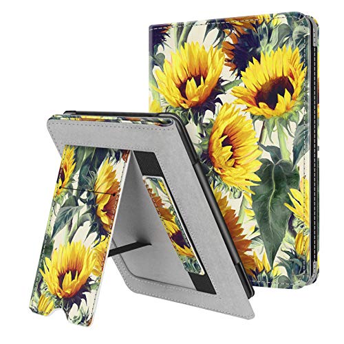 Fintie Stand Case for 6" Kindle Paperwhite (Fits 10th Generation 2018 and All Paperwhite Generations Prior to 2018) - Premium PU Leather Sleeve Cover with Card Slot and Hand Strap, Sunflowers - Image 1