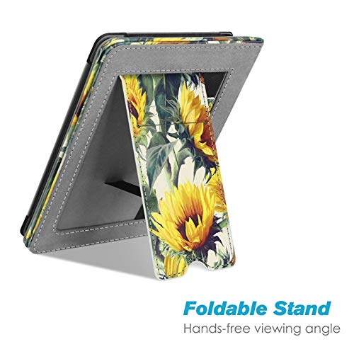 Fintie Stand Case for 6" Kindle Paperwhite (Fits 10th Generation 2018 and All Paperwhite Generations Prior to 2018) - Premium PU Leather Sleeve Cover with Card Slot and Hand Strap, Sunflowers - Image 3