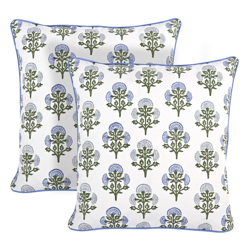 Ridhi Block Print Mughal Buta Blue Pillow Cover 20 x 20 Pack of 2 Decorative Couch Pillows for Living Room Farmhouse Chic Boho Cute Outdoor Pillows Covers Gifts for Spring Mothers Day - Image 2