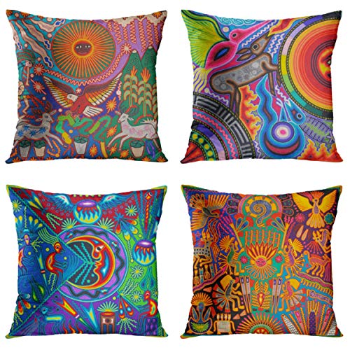 Britimes Britimes Throw Pillow Covers 18x18 Inches Home Decor Set of 4 Pillow Cases Decorative for Bed Sofa Cushion Couch Outdoor Pillowcases Colorful Mexican 