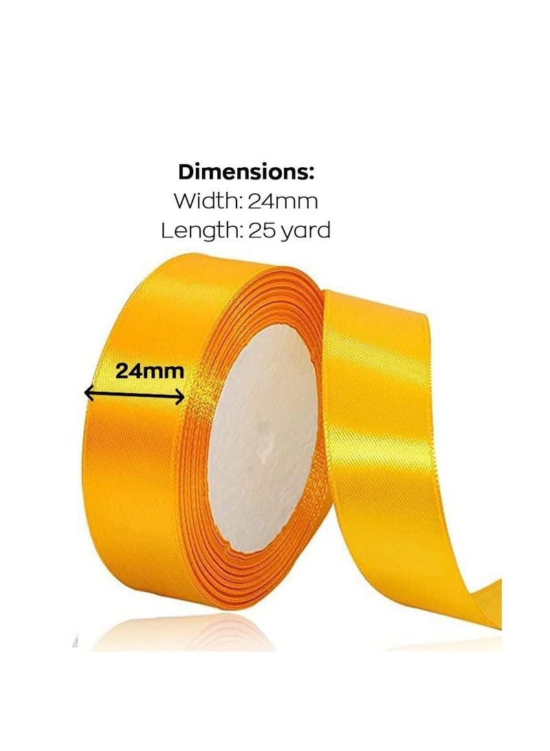 مارك شريط ساتان أصفر ذهبي مقاس 24 مم × 25 ياردة شريط بوليستر من القماش لتغليف الهدايا ومفضلات الحفلات وزينة الزفاف وصنع باقات ومشاريع الخياطة واللوازم الحرفية - Image 2