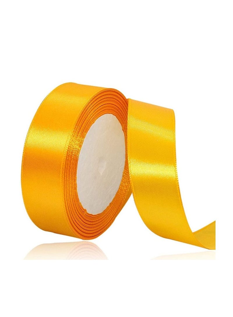 مارك شريط ساتان أصفر ذهبي مقاس 24 مم × 25 ياردة شريط بوليستر من القماش لتغليف الهدايا ومفضلات الحفلات وزينة الزفاف وصنع باقات ومشاريع الخياطة واللوازم الحرفية - Image 1