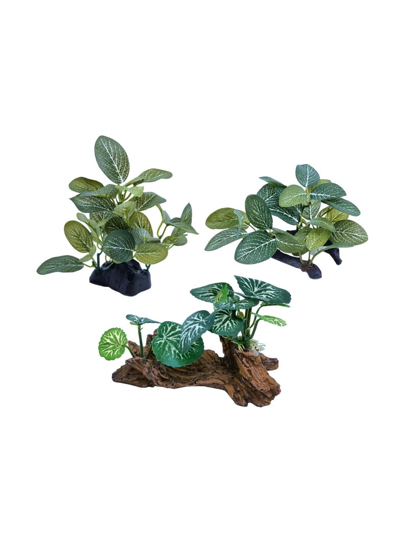 KASTWAVE Artificial Fish Tank Decorative Plants, 3 Pieces Artificial Water Tortoise Tank Aquarium Plants Resin Sinking Wood Landscape Decorations - Image 1