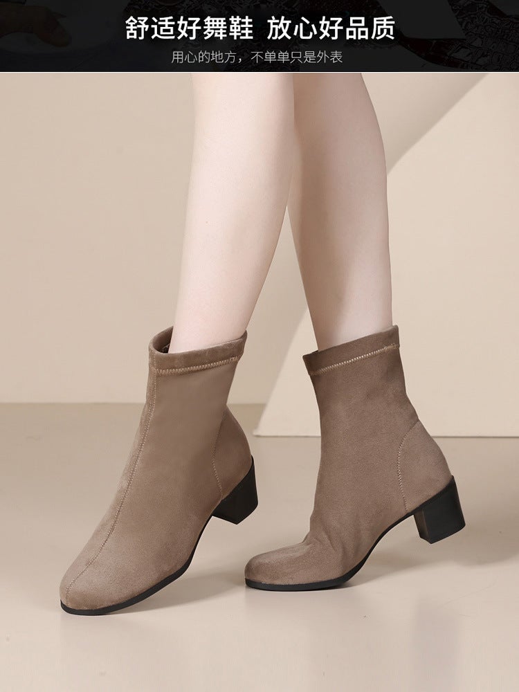 High Comfort Milk Velvet Ankle Boots Fleece-Lined Dance Shoes Square Dance Shoes High Heel Dance Boots Professional Comfortable Soft - Image 3