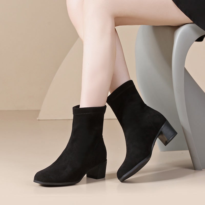 High Comfort Milk Velvet Ankle Boots Fleece-Lined Dance Shoes Square Dance Shoes High Heel Dance Boots Professional Comfortable Soft - Image 1