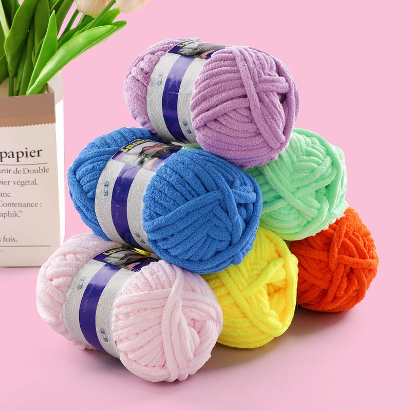Lpalats Chunky Chenille Yarn for Crocheting - 1 Pack of 100g/3.5oz - #6 Super Bulky - Polyester - Baby Blanket Yarn for Crochet Amigurumi Blankets (1, Pure White) - Image 5
