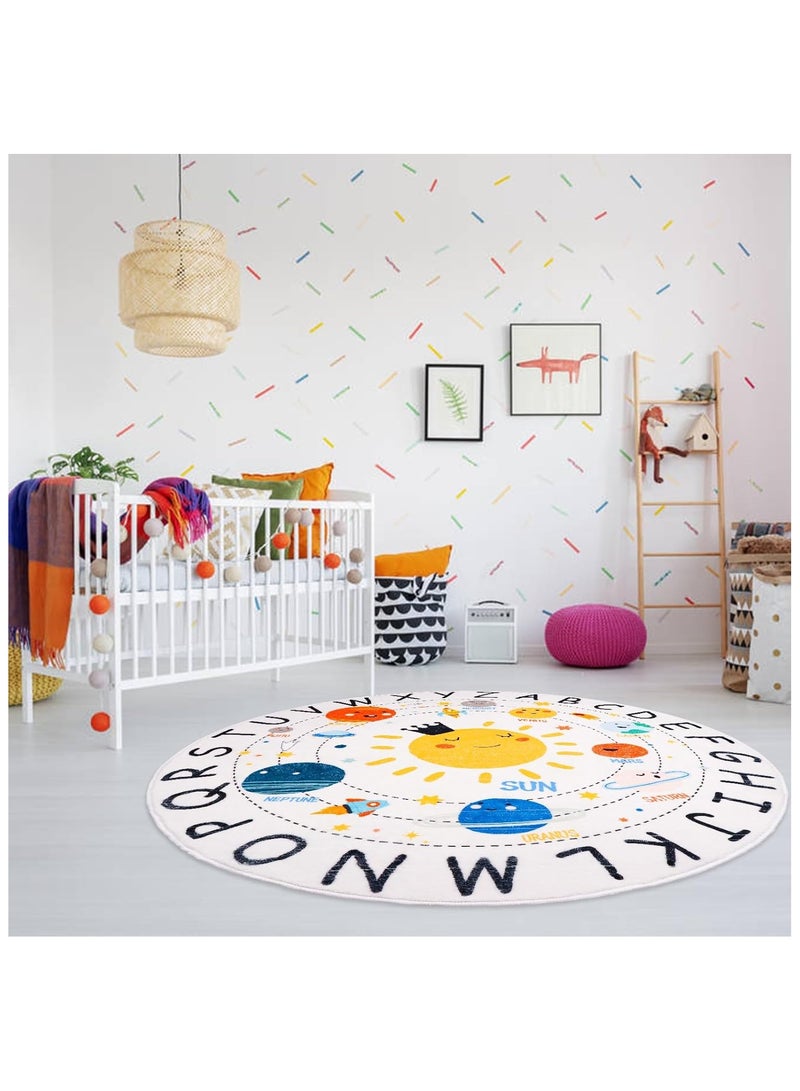 هاي هونور سجادة دائرية للأطفال من الرسوم المتحركة، سجادة حضانة قابلة للغسل، سجادة دائرية تعليمية ناعمة من القطيفة، سجادة أبجدية غير قابلة للانزلاق لنظام الطاقة الشمسية لغرفة اللعب في الفصول الدراسية وغرفة النوم وديكور غرفة الأطفال - Image 5