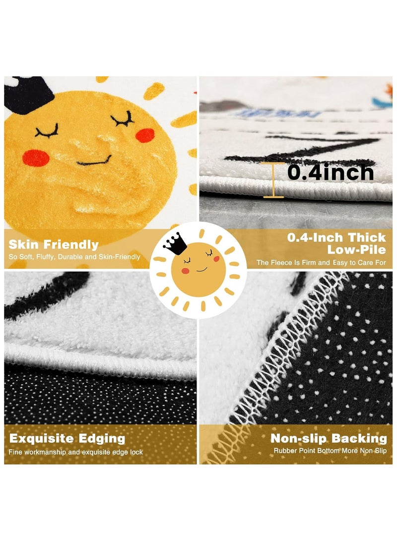 هاي هونور سجادة دائرية للأطفال من الرسوم المتحركة، سجادة حضانة قابلة للغسل، سجادة دائرية تعليمية ناعمة من القطيفة، سجادة أبجدية غير قابلة للانزلاق لنظام الطاقة الشمسية لغرفة اللعب في الفصول الدراسية وغرفة النوم وديكور غرفة الأطفال - Image 3