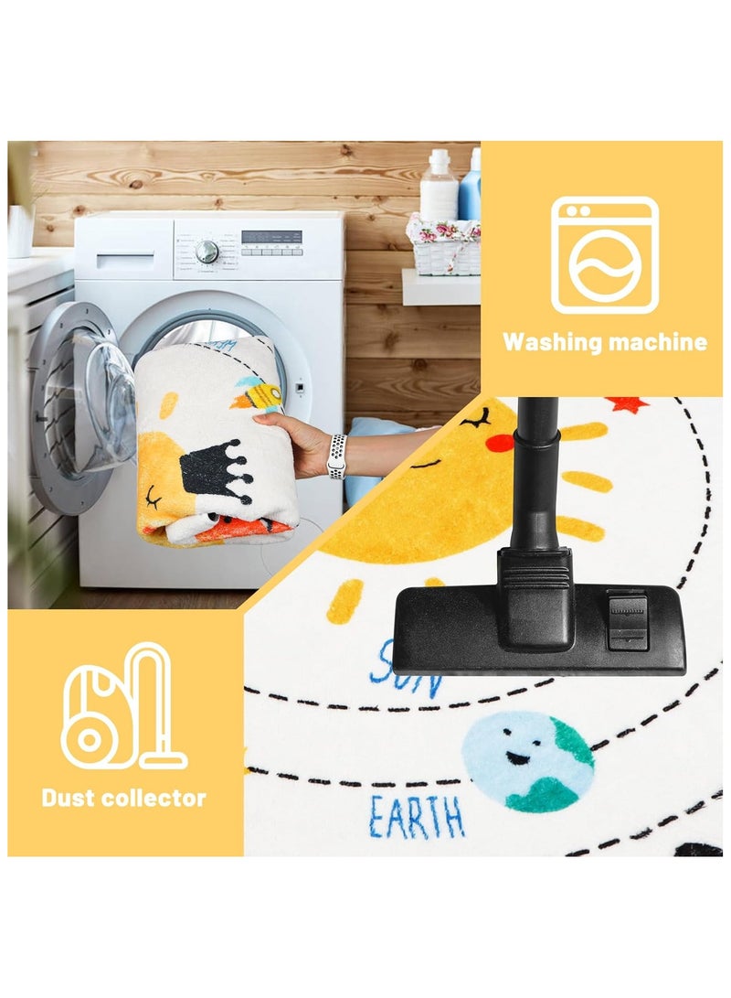 هاي هونور سجادة دائرية للأطفال من الرسوم المتحركة، سجادة حضانة قابلة للغسل، سجادة دائرية تعليمية ناعمة من القطيفة، سجادة أبجدية غير قابلة للانزلاق لنظام الطاقة الشمسية لغرفة اللعب في الفصول الدراسية وغرفة النوم وديكور غرفة الأطفال - Image 4