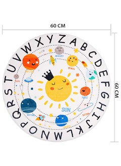 Hihonor Cartoon Round Kids Rug, Washable Nursery Rug,Soft Plush Educational Circle Rug,Non-Slip Solar System Alphabet Rug for Classroom playroom Bedroom Kids Room Decor（80*80cm)  - Image 3