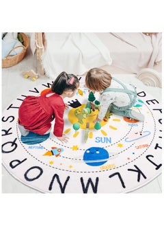 Hihonor Cartoon Round Kids Rug, Washable Nursery Rug,Soft Plush Educational Circle Rug,Non-Slip Solar System Alphabet Rug for Classroom playroom Bedroom Kids Room Decor（80*80cm)  - Image 2