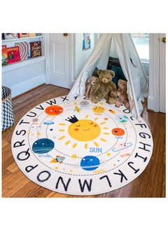 Hihonor Cartoon Round Kids Rug, Washable Nursery Rug,Soft Plush Educational Circle Rug,Non-Slip Solar System Alphabet Rug for Classroom playroom Bedroom Kids Room Decor（80*80cm)  - Image 1