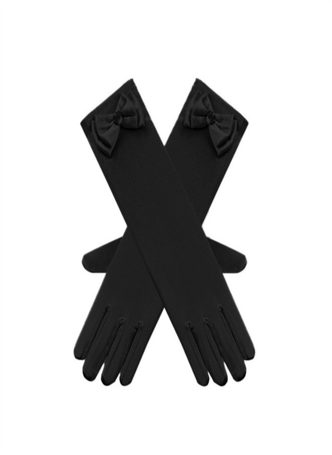 Loquat Girls' Spring and Autumn Long Gloves Black  - Image 1